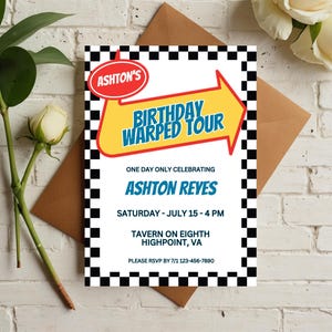Warped Tour Pop Punk Birthday Invitation, 30th 40th Birthday Elder Emo Birthday Invite, Checkerboard Canva Template