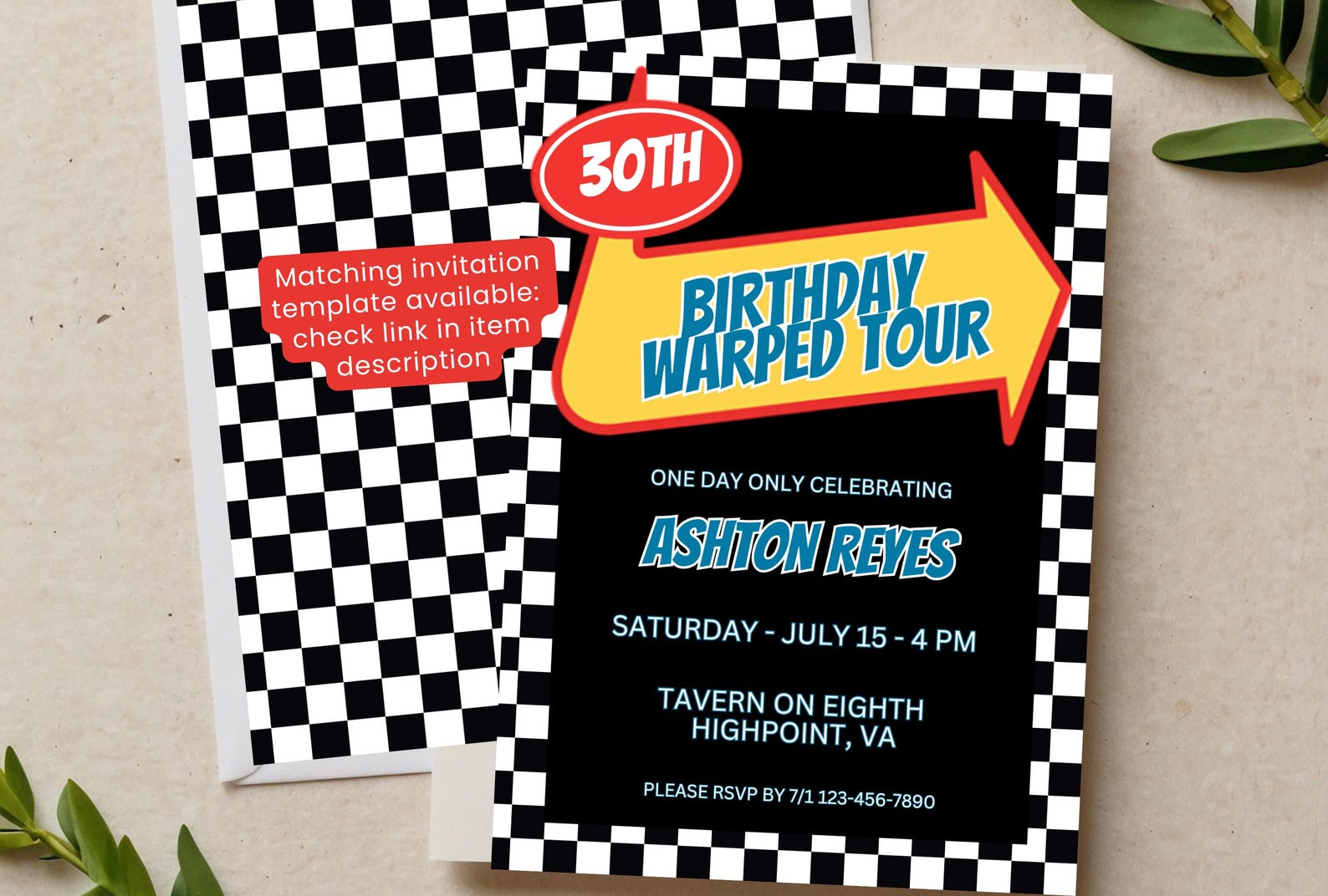 Custom Sign for Warped Tour Pop Punk Birthday Invitation | 30th 40th