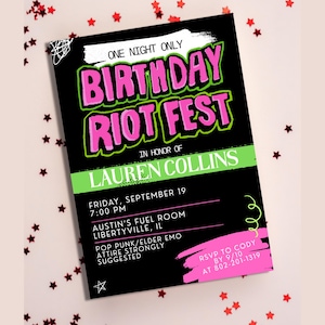 Warped Riot Fest Pop Punk Kid&#39;s Birthday Invitation | Any Age Tour Invite | Adult Elder Emo Checkerboard Scene Kid Festival Canva Template