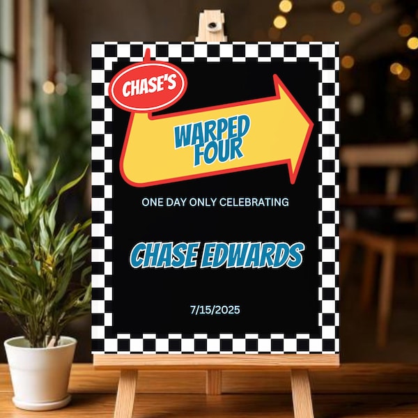 Custom Sign for Warped Four Pop Punk Kid's 4th Birthday | Emo Scene Kid Birthday Tour Poster | Checkerboard Vans Welcome Template