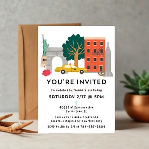 Printable Sex and the City Themed Party Invitation | Minimalist Manhattan NYC Cityscape 30th Birthday Invite | & Just Like That 40th Invite