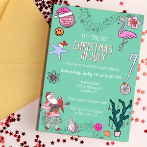 Bearbeitbare Weihnachten im Juli Geburtstagseinladung | Sommer Weihnachten Nikolaus einladen | Tropische Weihnachtslache-Party | Druckbare Instant Download