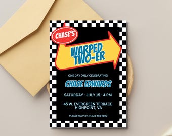 Warped Two-Er Pop Punk Kid's Birthday Invitation | 2nd Tour Invite | Future Emo Two'er Checkerboard Scene Kid Themed Canva Template
