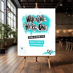 Cartello di benvenuto personalizzato / Tema del primo compleanno "Quando eravamo piccoli" / Decorazione per festa di compleanno per bambini con scena emo distorta / Modello di poster pop punk