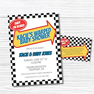 Invito stampabile per baby shower pop punk "Warped Tour" con libri per biglietto d'invito per neonati / Invito Emo Sprinkle per anziani / Modello Vans a scacchiera