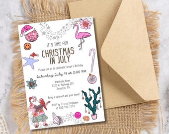 "Einladung zu Weihnachten im Juli: Tropischer Sommer Weihnachten (Digitaler Download 5x7 ""Leinwand-Vorlage)"