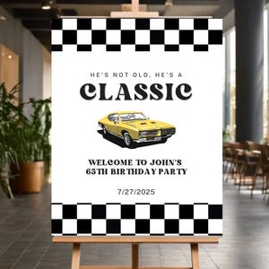 Cartel de bienvenida para fiesta de cumpleaños de muscle cars clásicos / Fiesta temática de roadster vintage editable / Póster imprimible para una noche de crucero para los 50, 60 y 70 años