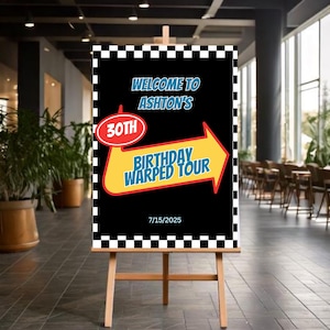 Custom Sign for Warped Tour Pop Punk Birthday Invitation | 30th 40th Birthday Elder Emo Birthday Decor | Checkerboard Vans Welcome Template