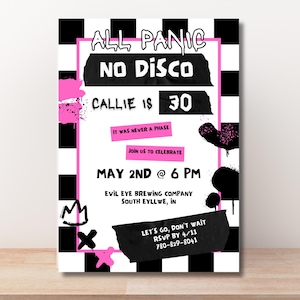 Pop Punk Checkerboard Birthday Invitation, 30th 40th Birthday Warped Elder Emo Themed Birthday Invite, All Panic No Disco Scene Kid Template