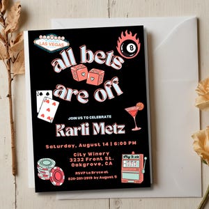 Invito alla festa di compleanno di Las Vegas "All Bets Are Off" modificabile / Invito a tema neon, fine settimana tra ragazze, serata al casinò, download immediato stampabile