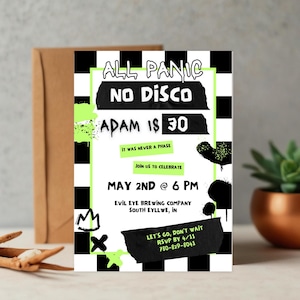 Elder Emo Birthday Invitation, 30th 40th Birthday Warped Pop Punk Themed Birthday Printable Invite, All Panic No Disco Canva Template