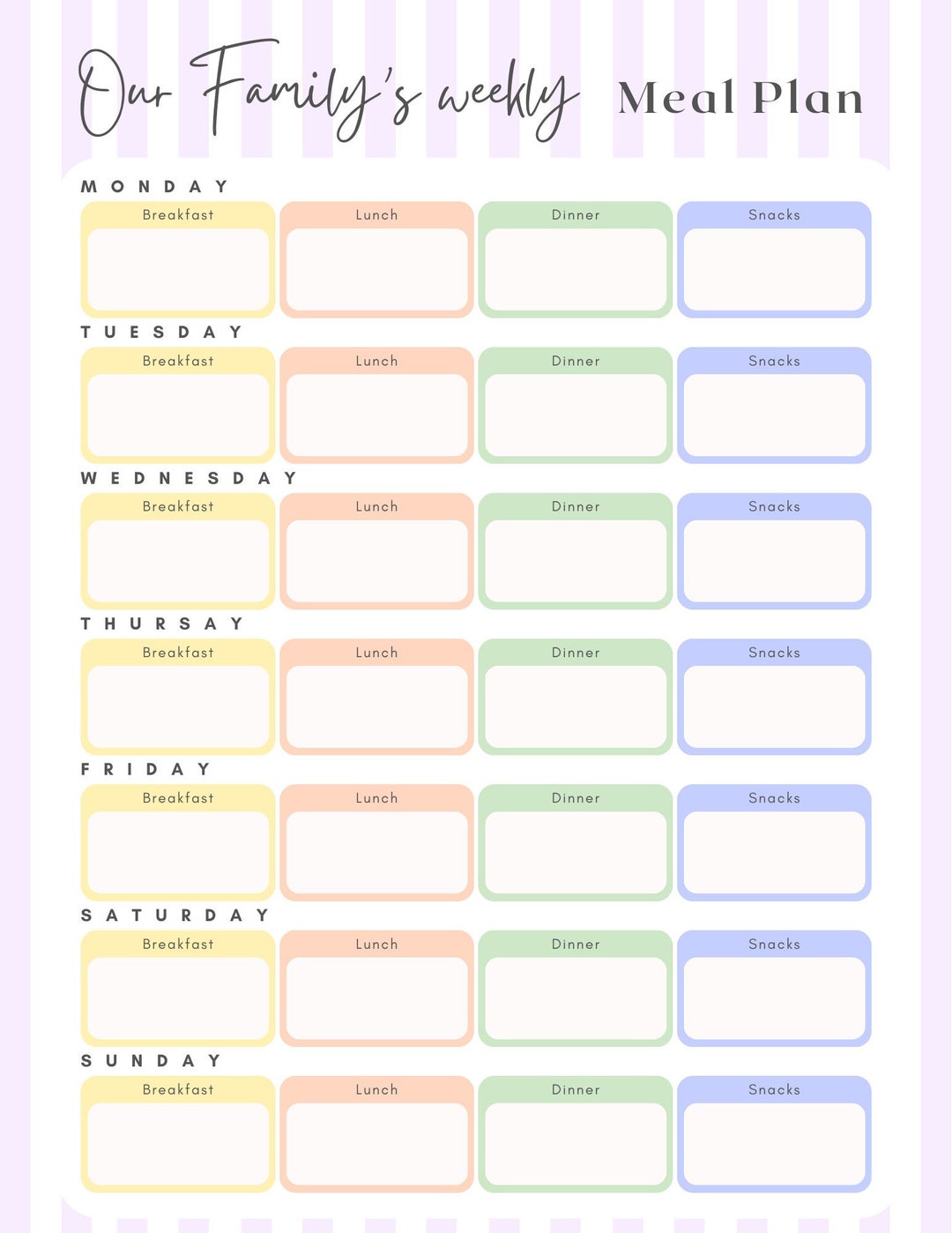 Weekly Meal Planner Printable | Meal Planning Template | Instant ...