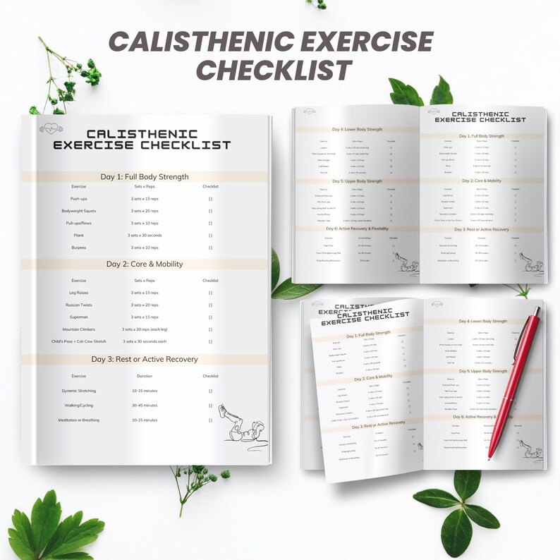 Calisthenics Workout Checklist | Printable Bodyweight Exercise Guide | Fitness Routine Planner ...