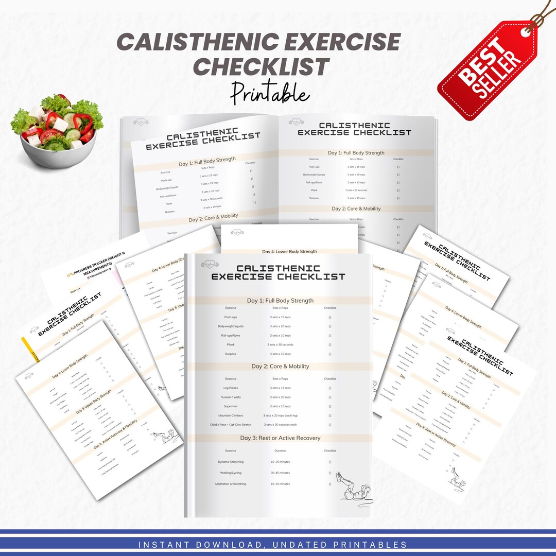 Calisthenics Workout Checklist | Printable Bodyweight Exercise Guide | Fitness Routine Planner ...
