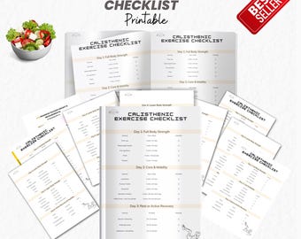 Calisthenics Workout Checklist | Printable Bodyweight Exercise Guide | Fitness Routine Planner | Home & Gym Workout Tracker