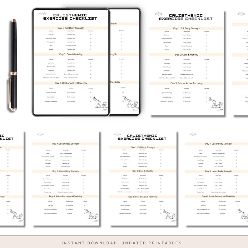 Calisthenics Workout Checklist | Printable Bodyweight Exercise Guide ...