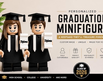 Custom Graduation Gift for Him or Her, Personalized Graduate Minifigure, Class of 2026 Keepsake, Unique College Graduation Gift