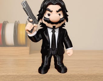 Mario John Wick Mashup Figure | 3D Printed Action Collectible