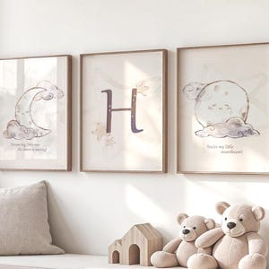 Personalized Moon and Stars Nursery Wall Art - Custom Name Initial Print - Dreamy Baby Room Décor, Custom Moon and Stars Name Print