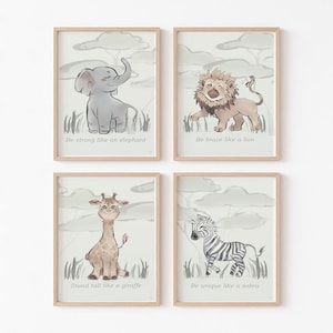 Inspirational Safari Animal Nursery Prints | Lion, Elephant, Zebra, Giraffe with Quotes & Savanna Trees | Kids Room Wall Art,Kids Room Wall