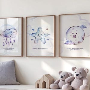 Whimsical Watercolor Star, Moon & Cloud Nursery Print - Cute Kids Quotes, Dreamy Baby Room Decor, Starry Sky Cloud Art, Children's Wall Art