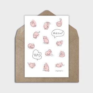 Carte de correspondance pour amoureux des chats, carte numérique chat rose, surcharge de gentillesse, carte de voeux chat vierge, carte chat mignon fantaisiste, carte de correspondance numérique, chat rose