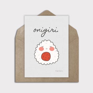 Onigiri japanischer Reisball, Onigiri Kunstdruck, japanische Küche Kunstdruck, leere Notizkarte, digitale Karte für jeden Anlass, kawaii Grußkarte