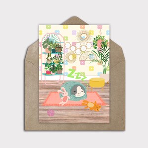 Biglietto kawaii per amanti dei gatti, simpatico biglietto digitale vuoto, gatti assonnati, simpatico biglietto con gatto scaricabile all'istante, stravagante biglietto con gatto kawaii, sovraccarico di tenerezza