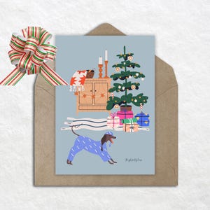 Biglietto di Natale digitale kawaii, biglietto d'arte kawaii stampabile, simpatico biglietto di auguri per le feste, biglietti di auguri di Natale vuoti, biglietto di auguri per la stagione accogliente delle feste, cani