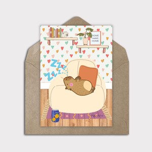 Jolie carte de voeux capybara, surcharge de gentillesse, mignons animaux kawaii endormis, carte imprimable animaux kawaii, carte de correspondance vierge, mignon capybara