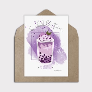 Boba Bubble Tea Karte, Bubble Tea Print, Taro Bubble Tea Grußkarte, Boba Tea Lover Karte, leere Notizkarte, digitale Karte für jeden Anlass, Taro