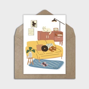 Carte de correspondance chat mignon, carte numérique pour toutes les occasions, carte fantaisiste pour amoureux des chats, surcharge de gentillesse, carte de voeux chats à la maison, carte de correspondance vierge