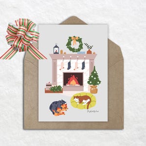Cartes de correspondance de Noël animaux, carte numérique chat kawaii, carte de chat de Noël lunatique, jolie carte de correspondance de vacances, cartes vierges de joyeux Noël