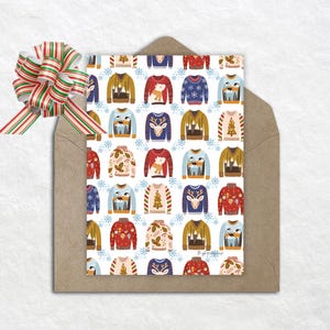 Carte météo pull, carte de Noël pull moche, jolie carte de correspondance de vacances, carte de Noël vierge numérique, carte de Noël pull confortable, Noël
