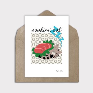 Mignons animaux Kawaii endormis, chat sushi japonais, jolie carte numérique vierge, chat kawaii avec cuisine japonaise, art numérique kawaii fantaisiste, chat sushi