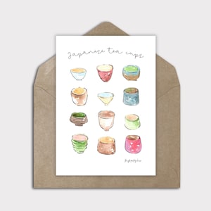 Teetassen Grußkarte, Japanische Teetasse Karte, Tee Zeit Grußkarte, digitale Karte für jede Gelegenheit, leere Notizkarte, rahmbar, verschütte den Tee