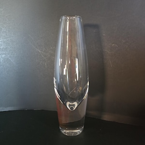 Sven Palmqvist for Orrefors MCM Clear Glass 9-1/4 tall signed art glass vase.