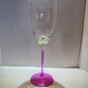 Sticla Romanian Hand Painted Wine Glass with Hot Pink Stem,  in Beautiful Condition!