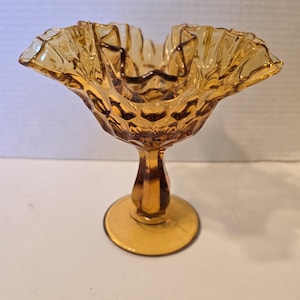 Fenton Glass Candy Dish Amber Thumbprint Compote from Estate sale in perfect condition!
