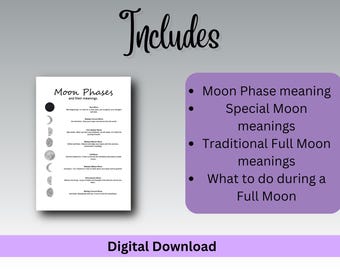Moon Phases Printable, Witchcraft Moon Magic, Moon Water Insert