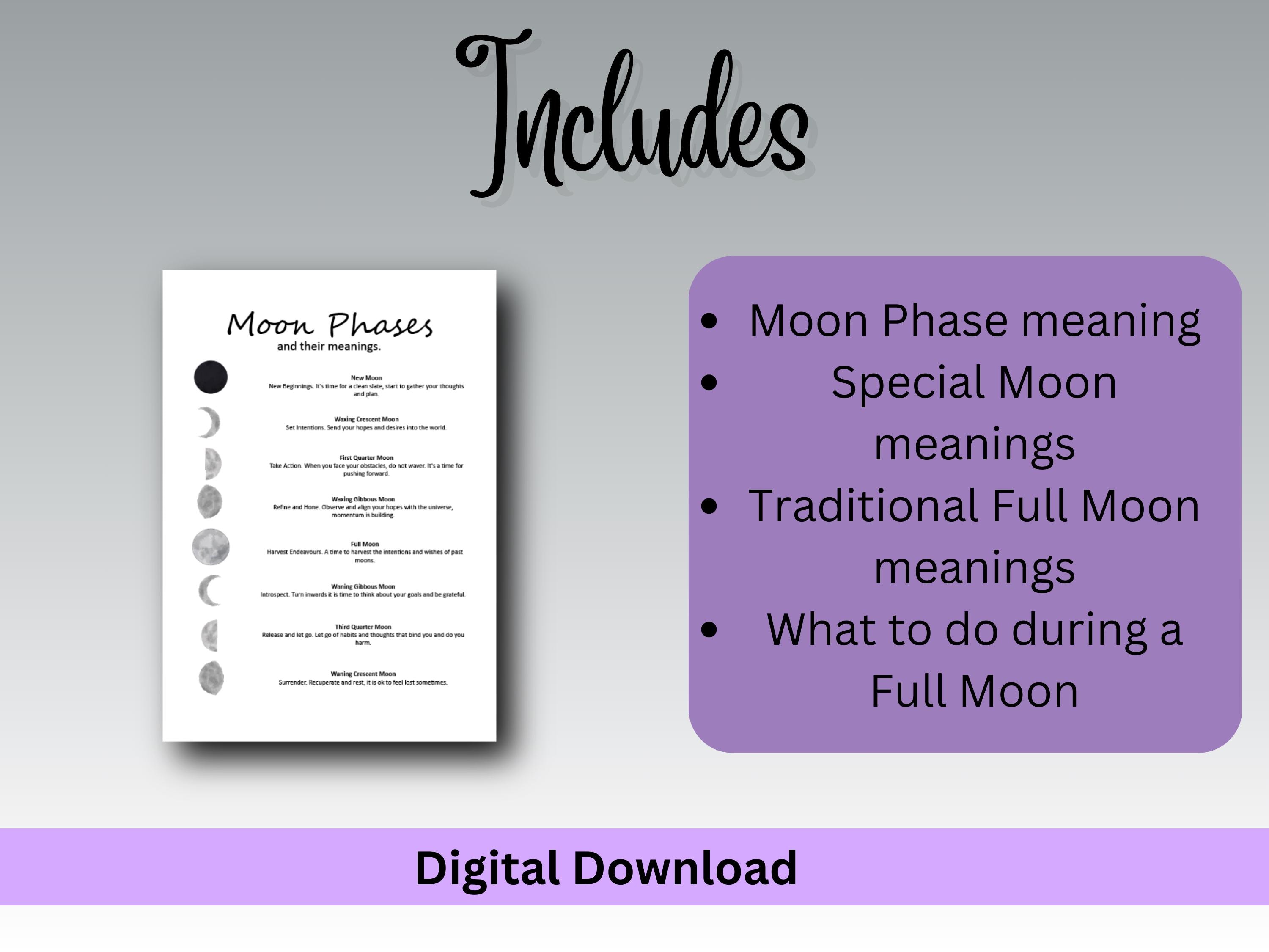 Moon Phases Printable, Witchcraft Moon Magic, Moon Water Insert