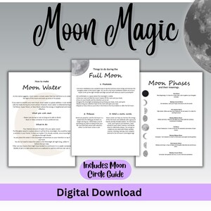 Moon Phases Printable, Witchcraft Moon Magic, Moon Water insert, Full Moon meanings and activities, Special Moon meanings, Planner PDF