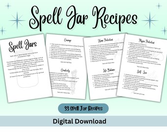 Spell Jar Recipes, Witchy bath rituals, Witch Bottles, Manifesting, How to make spell jars, Simple spell jar recipes, PDF.
