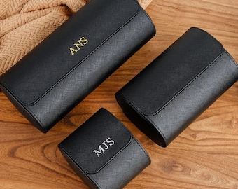 Personalized Leather Watch Roll, 1 Slot Travel Watch Box for Man, Custom Initials Watch Case, Christmas Gift For Him, Wedding Party Favor