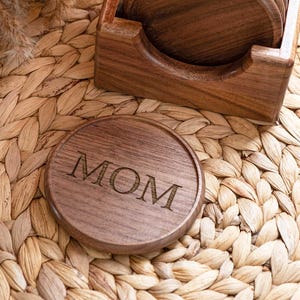 Custom Solid Walnut Wood Coasters, Personalized Wooden Coaster Set, Engraved Coaster Set For Mom,  Mother&#39;s Day Gifts, Bridal Shower Gifts