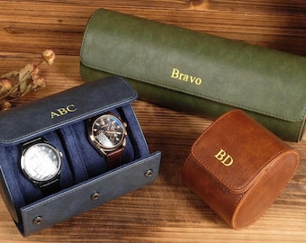 Estuche de cuero retro para relojes, caja personalizada para relojes, estuche de viaje para 2 relojes, regalo de boda para padrinos de boda, regalo de San Valentín para él.