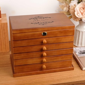 Personalisierte Holz Schmuckschatulle, Schmuckschatulle mit Schubladen 6 Schublade, extra große Schmuck Organizer Lagerung mit Schloss, Weihnachtsgeschenke für Mama