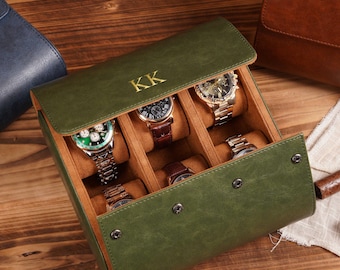Retro Vegan Leather  Watch Roll, Personalized Watch Box, Travel Watch Case , Wedding Favor Gifts For Groomsmen, Father's Day Gifts