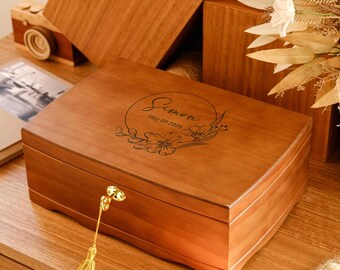 Personalized Wooden Jewelry Box, Customized Jewelry Organizer, Jewelry Box With Lock, Retro Necklace organizer, Mothers day gift for her