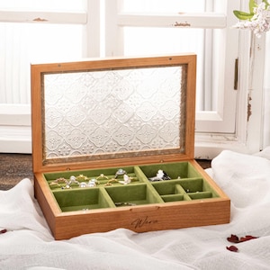 Retro Walnuss Schmuckschatulle, Glasdeckel Schmuck Aufbewahrung, Holz Schmuck Organisator Geschenke für Sie, Brautjungfer Schmuckschatulle, Muttertagsgeschenke